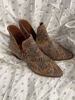 Free People Tan and Black Animal Print Ankle Booties #322